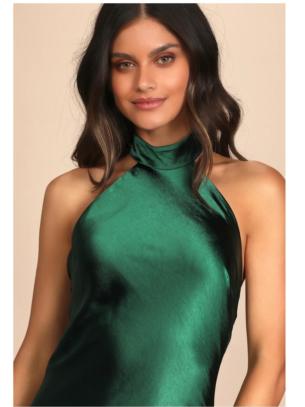 Lulus Love in Your Life Emerald Green Satin Halter Sleeveless Maxi Dress Small - Picture 4 of 12